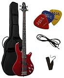 ELEKTROBASS IM GIGBAG SET - ROT-TRANSPARENT - E-BASS MASSIVHOLZ - VISION GITARRE - LONG...