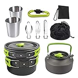 Cakunmik 9PCS Camping Kochgeschirr Set Outdoor Kochgeschirr mit Mini Gaskocher...