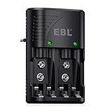 EBL Akku Ladegerät für AA AAA 9V NIMH NICD Akkus, 4-Ladefach Smart Plug...