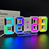 Seutgjie 3D LED Digitalwecker, Tischuhr Digital Uhr 14 RGB Farbwechsel 12/24 Stunden 3...