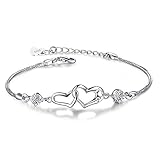 Fu You Damen Armband 925 Sterling Silber Armbänder mit Herz verstellbare Armkette Armband...