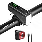 Fahrradlicht USB Aufladbar, 100 LUX Vorne+Fahrrad Rücklicht LED Fahrradlicht...