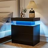 DobleCliCli LED-Nachttisch, moderner Beistelltisch mit 2 Schubladen, 52,1 cm hoher...