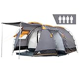 CampFeuer Zelt Super+ für 4 Personen | Grau/Schwarz (Orange) | Großes...