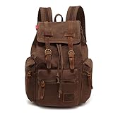 koolehaoda® Vintage Canvas Leder Rucksack Unisex Casual College Bag Wandertasche 15.6...