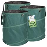 TTL Garden 3x 160L Pop Up Gartensack - 220gsm 600D Oxford 3er Set 160 Liter...