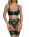 ANGGREK Damen Dessous Set Unterwäsche Frauen,5-teiliges Strumpfband,Bügel BH und...