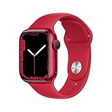 Apple Watch Series 7 (GPS, 41mm) — Rotes Aluminiumgehäuse mit rotem Sportband...