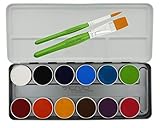 Senjo Color Bodypainting Farben Face Paint Palette 12 Farben, 2 Schmink-Pinsel,...