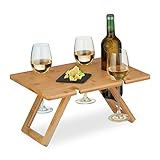 Relaxdays Picknick Weintisch, klappbar, HBT: 20x40x30 cm, Halterung 4 Weingläser & 1...