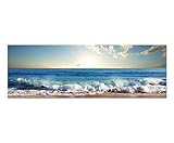 Paul Sinus Art Panoramabild auf Leinwand und Keilrahmen 150x50cm Meer Strand Wellen...