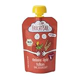 FruchtBar-Bio Quetschie Himbeere, Apfel, Vollkorn; Fruchtpüree im Quetschbeutel 8x100g