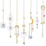 7 Stück Sonnenfänger Kristall, Suncatcher Sonnenfänger Garten Mond Stern Regenbogen...