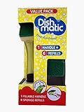 Dishmatic Bonus Pack: 1 Black refillable Handle and 6 Green Sponge Refills