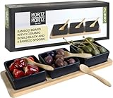 Moritz & Moritz 3X Schwarze Dipschalen Set mit Brett Holz - Dip Schälchen für Snacks -...