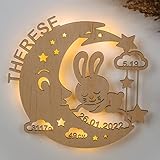 LAUBLUST Schlummerlicht Mond-Hase - Personalisiertes Baby-Geschenk zur Geburt & Taufe -...