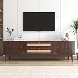 HYUB Rattan TV-Schrank für unter 75-Zoll-Fernseher Landhausstil, TV Boardmit...