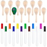 Morcheiong 12 x Mini-Holz-Maracas für Kinder mit 12 Acrylfarben-Stiften