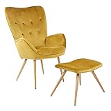 ALBATROS Ohrensessel mit Hocker York Gold - Vintage u Stilvoll, Samt-Bezug -...