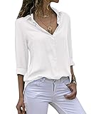 Cassiecy Damen Bluse Chiffon Elegant V-Ausschnitt Langarm Casual Oberteile Hemd...