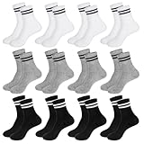 Xialvyu Tennis Sport Socken Kinder, 12 Paar Kinder Sportsocken, Bio-Baumwolle...