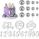 25 Stück Happy Birthday Tortendeko, Glitter Cake Topper Geburtstag Silber, mit tortendeko...