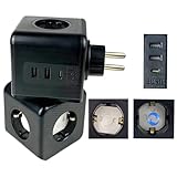 3 Fach Doppelstecker für Steckdose, 6 in 1 Dreifachstecker mit 3 USB, Steckdosenadapter...