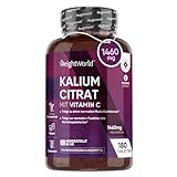 Kalium Tabletten - 1460mg je Tagesdosis (80mg Vit C & 1380mg Kaliumcitrat) - 180 vegane...