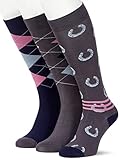 HKM 10465 Reitsocken Cardiff, Reitstrümpfe, Atmungsaktiv, 3Paar/Pck. Grau/Blau, 35-38