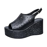 LOIJMK Damen Sandalen mit dicker Sohle und abfallender Ferse, ausgehöhlt, große Größe...