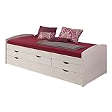 IDIMEX Bett mit Stauraum Julia Kiefer massiv weiß Tagesbett Ausziehbett Bett 90x200 cm (B...