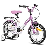 HILAND Lila 16 Zoll Kinderfahrrad für Mädchen 4,5,6 Jahre mit Stützräder Handbremse...