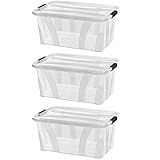 astor24 PREMIUM 3er XXL Set Aufbewahrungsbox transparent Organizer mit Deckel stapelbar....