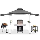 Grillpavillon 1,5 x 4 m, Schuppen für Außengrill, Terrassendach mit Regalen...