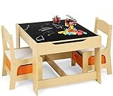 GOPLUS 3tlg. Kindersitzgruppe, 1 Kindertisch mit 2 Stühle, Kindermöbel Set aus Holz,...