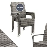 Juskys Polyrattan Gartenstühle Yoro 6er Set - mit Armlehnen & Rückenlehne 6 Stühle...