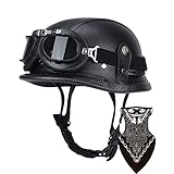 DIRERTYS Leder Motorrad Halbhelme Retro Halbschalenhelm JetHelm mit Visier...