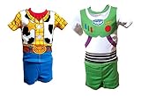 Disney Toy Story Boys' 4-Piece Cotton Pajama Set (4T, Blue/Green Shorts)