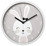 Hama Kinder Wanduhr 'Lovely Bunny' ohne Ticken (runde Kinderuhr mit Hasen Motiv,...