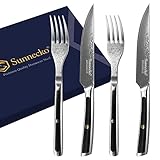 Sunnecko Steakbesteck Set Steakmesser Set - 4pcs Damast Steakbesteck Set für 2...