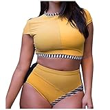 BKSCAYXS Large High Taille Druck Stitch Women 's Mode Split Größe Badeanzug Stripe Plus...