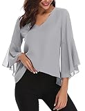 Gyabnw Damen Chiffon Bluse Volantärmeln Tunika 3/4 Arm Elegant Chiffontunika Festlich...