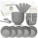 ENSINE 42-Teilig Camping Geschirr Set 5 Personen mit Tragetasche Picknick...