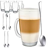 6 Latte Macchiato Gläser mit Henkel und Löffel - 300ml - Hält lange warm - Ideale...