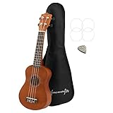 World Rhythm Sopran-Ukulele für Anfänger, natürliches Finish, mit Gigbag,...