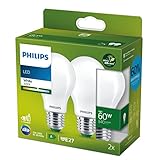 Philips Classic ultraeffiziente E27 LED Lampe, 60W, matt, neutralweiß, Doppelpack