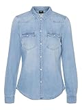 VERO MODA Damen Vmmaria Denim Slim Shirt Mix New Noos Bluse, Light Blue Denim, L EU