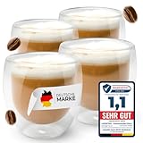 Lemontree 4er Set Cappuccino Tassen 250ml - Cappuccino Gläser doppelwandig,...