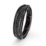 s.Oliver Armband Edelstahl Leder Herren Armschmuck, 20+1,5 cm, Schwarz, Kommt in...