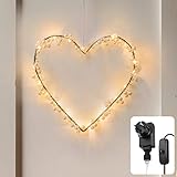 CozyHome 20 LED Herz Lichterkranz mit Stecker - Warmweiß Fensterdeko beleuchtet...